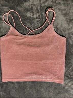 SHEIN Shimmery Rose Pink Crisscross Strappy Crop Top